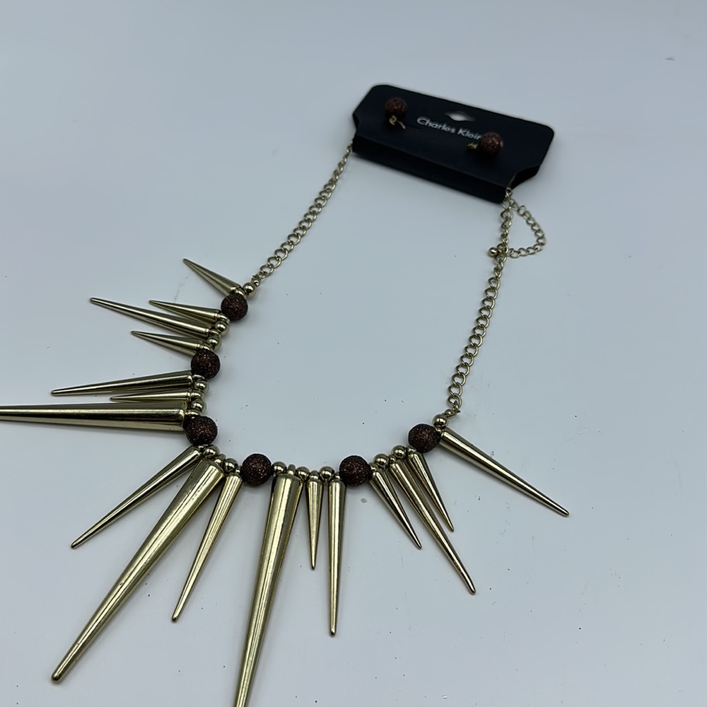 Brand new Charles Klein gold and brown spike necklace earrings‎